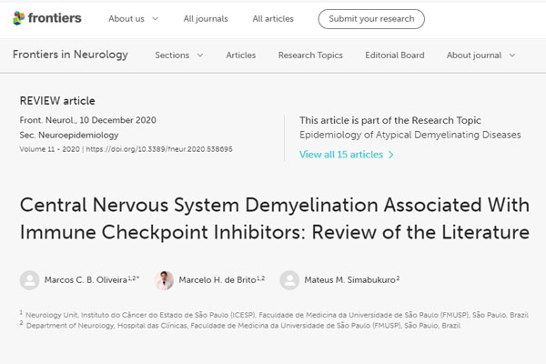 Leia mais sobre o artigo Central Nervous System Demyelination Associated With Immune Checkpoint Inhibitors: Review of the Literature
