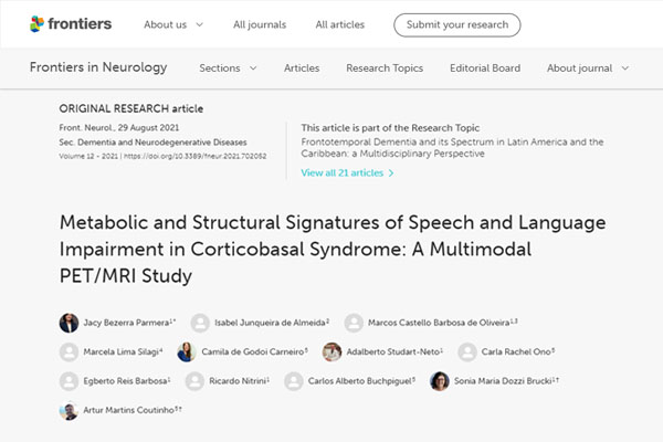Leia mais sobre o artigo Metabolic and Structural Signatures of Speech and Language Impairment in Corticobasal Syndrome: A Multimodal PET/MRI Study